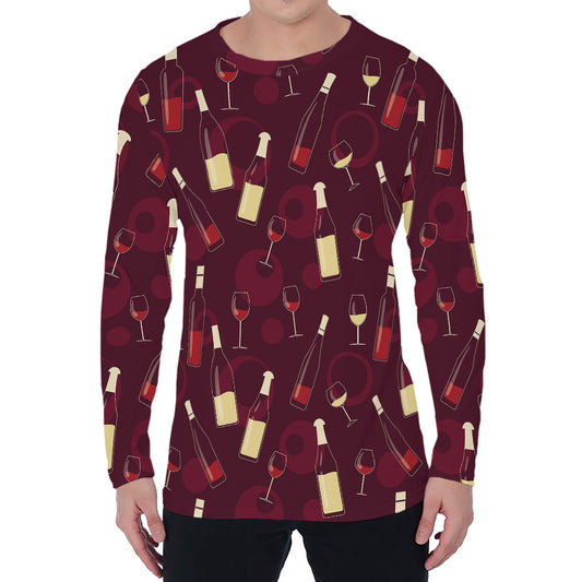 Glasses And Bottles Of Wine Print Men's Long Sleeve T-Shirt