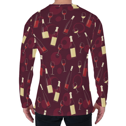 Glasses And Bottles Of Wine Print Men's Long Sleeve T-Shirt