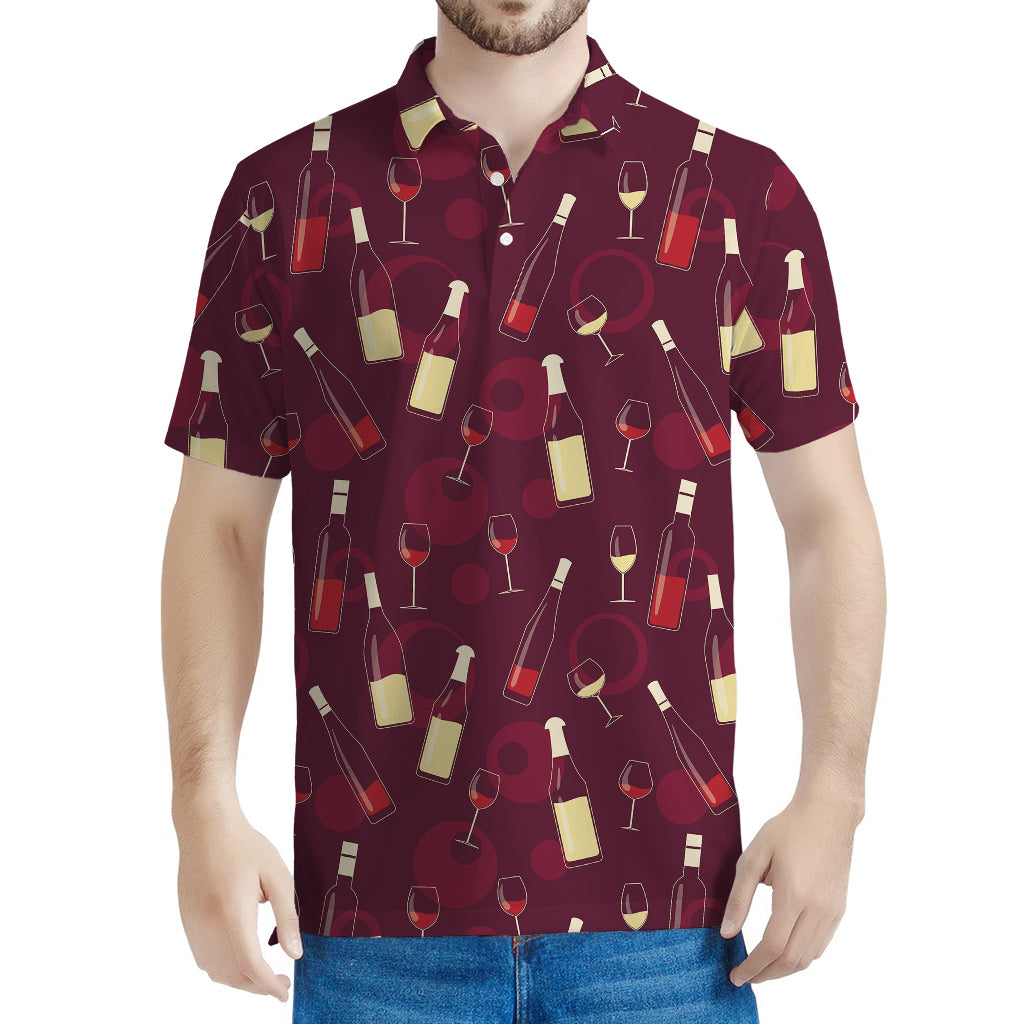 Glasses And Bottles Of Wine Print Men's Polo Shirt