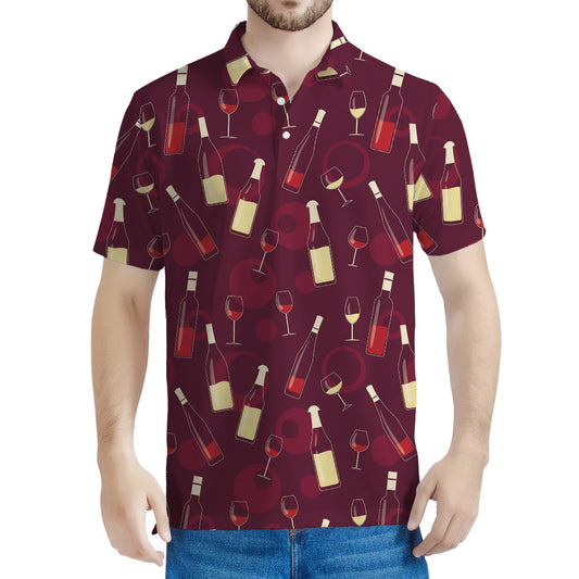Glasses And Bottles Of Wine Print Men's Polo Shirt