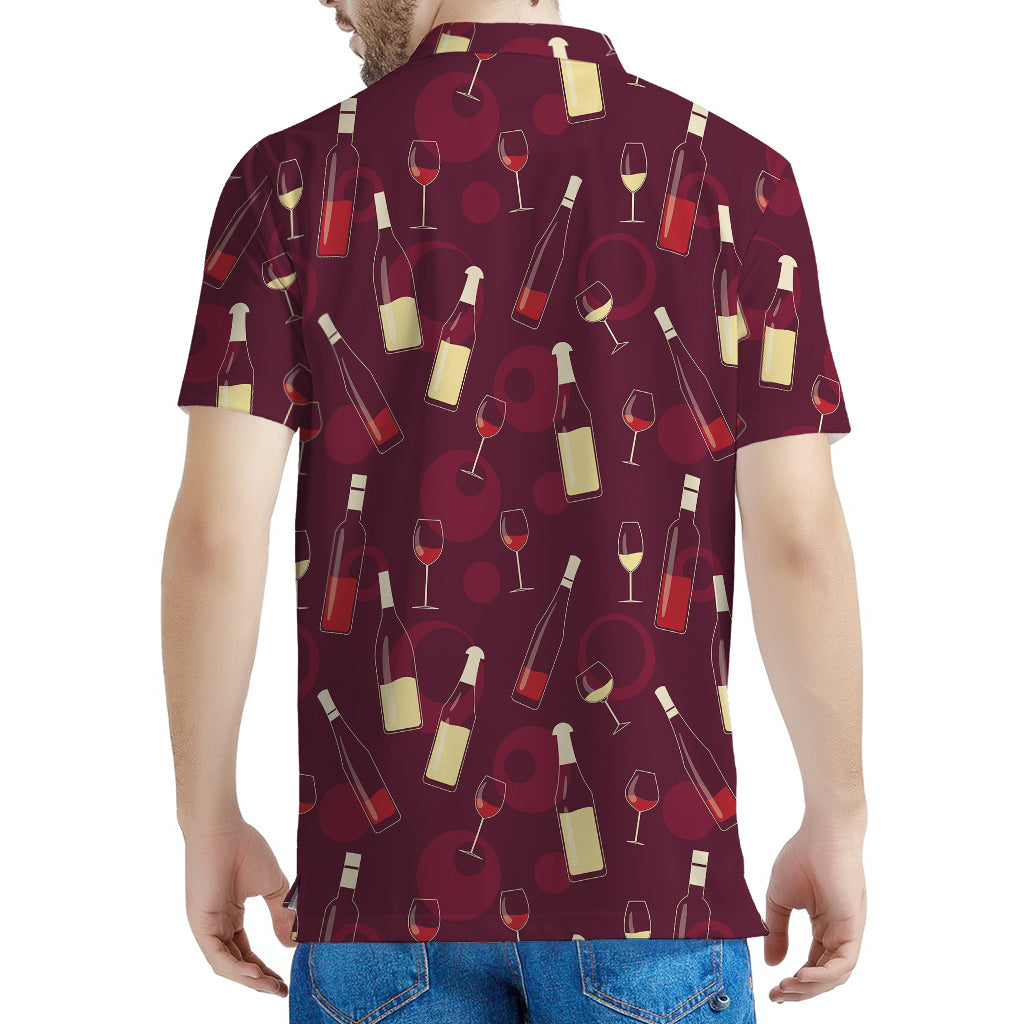 Glasses And Bottles Of Wine Print Men's Polo Shirt