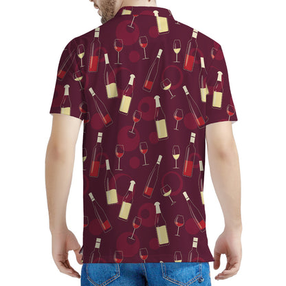 Glasses And Bottles Of Wine Print Men's Polo Shirt