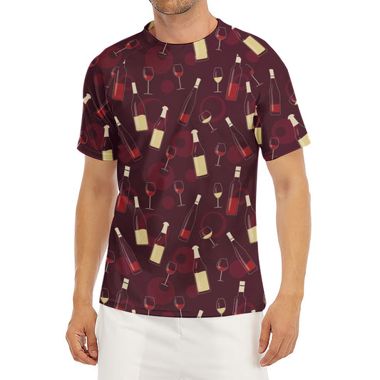 Glasses And Bottles Of Wine Print Men's Short Sleeve Rash Guard