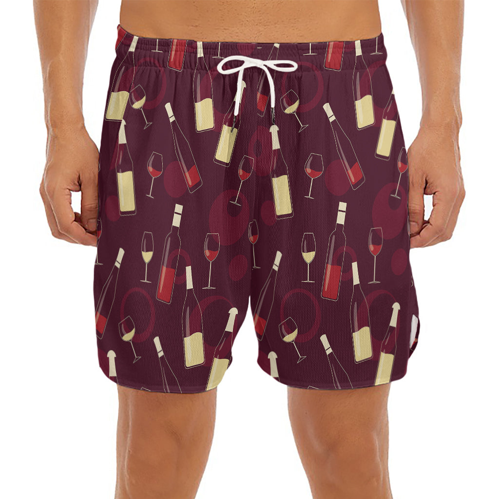 Glasses And Bottles Of Wine Print Men's Split Running Shorts