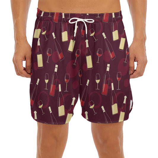Glasses And Bottles Of Wine Print Men's Split Running Shorts
