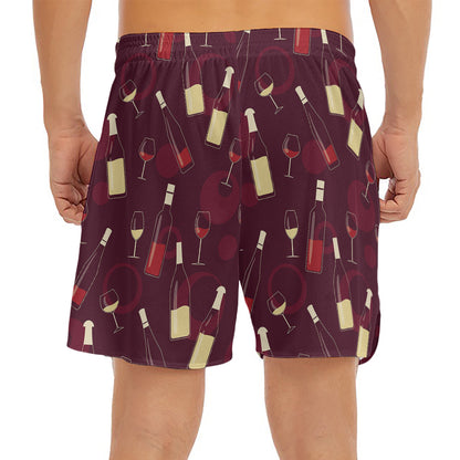 Glasses And Bottles Of Wine Print Men's Split Running Shorts