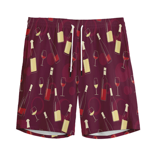 Glasses And Bottles Of Wine Print Men's Sports Shorts