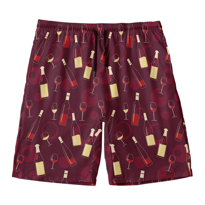 Glasses And Bottles Of Wine Print Men's Swim Trunks