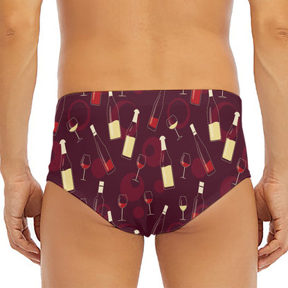 Glasses And Bottles Of Wine Print Men's Triangle Swim Briefs