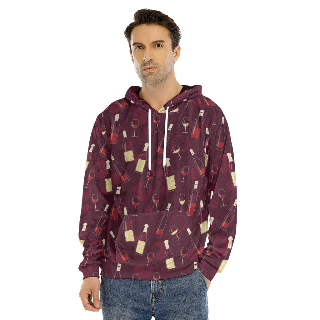 Glasses And Bottles Of Wine Print Men's Velvet Pullover Hoodie