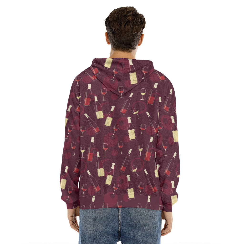 Glasses And Bottles Of Wine Print Men's Velvet Pullover Hoodie