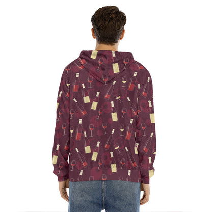 Glasses And Bottles Of Wine Print Men's Velvet Pullover Hoodie