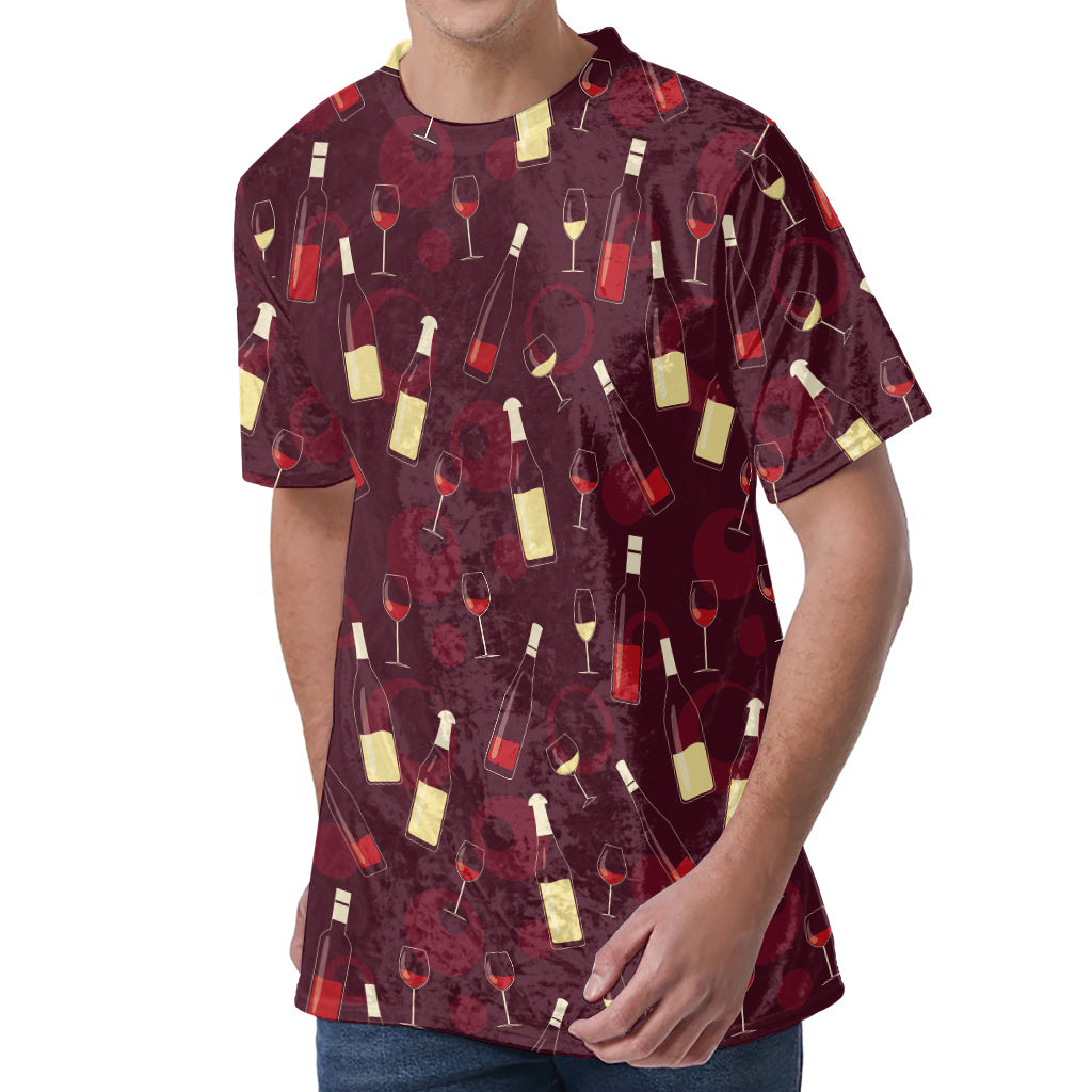 Glasses And Bottles Of Wine Print Men's Velvet T-Shirt