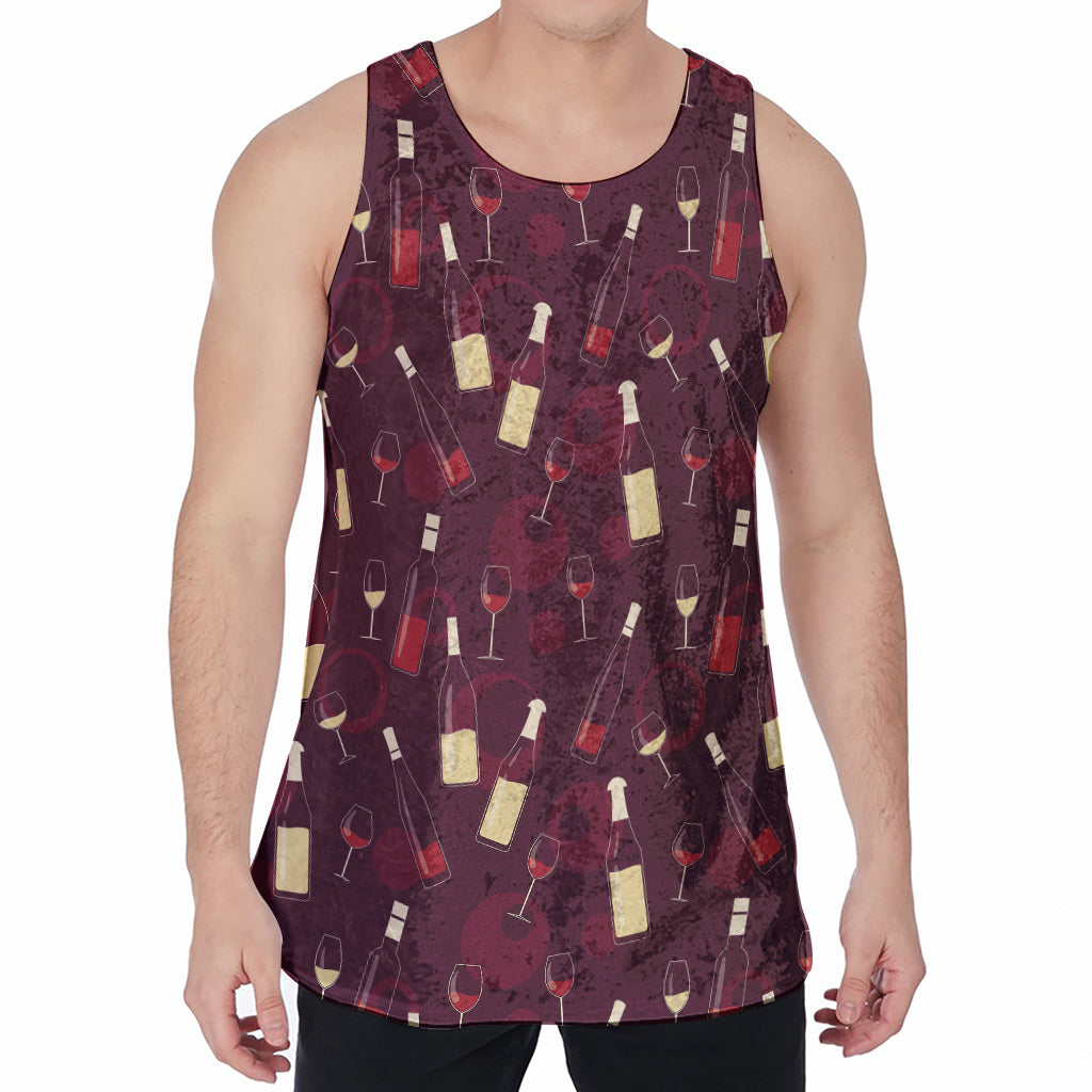 Glasses And Bottles Of Wine Print Men's Velvet Tank Top