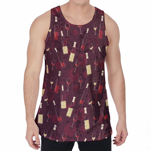 Glasses And Bottles Of Wine Print Men's Velvet Tank Top