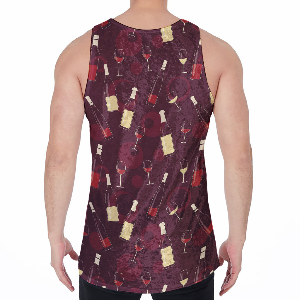 Glasses And Bottles Of Wine Print Men's Velvet Tank Top