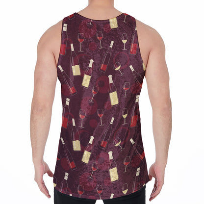 Glasses And Bottles Of Wine Print Men's Velvet Tank Top
