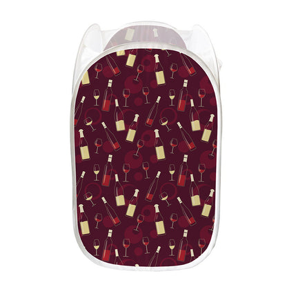 Glasses And Bottles Of Wine Print Mesh Laundry Hamper
