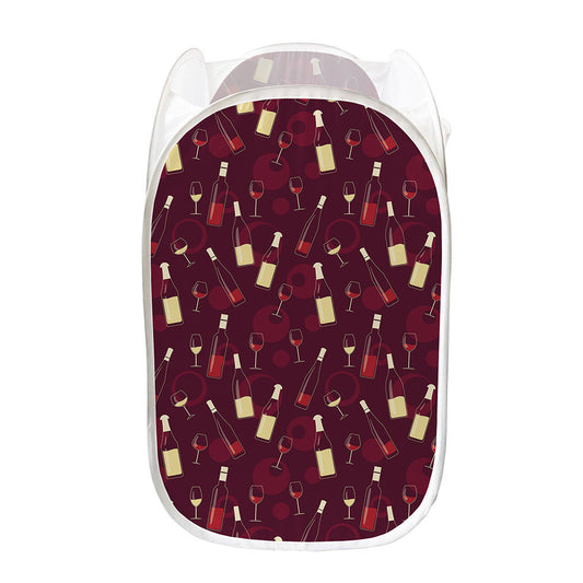 Glasses And Bottles Of Wine Print Mesh Laundry Hamper