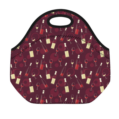Glasses And Bottles Of Wine Print Neoprene Lunch Bag