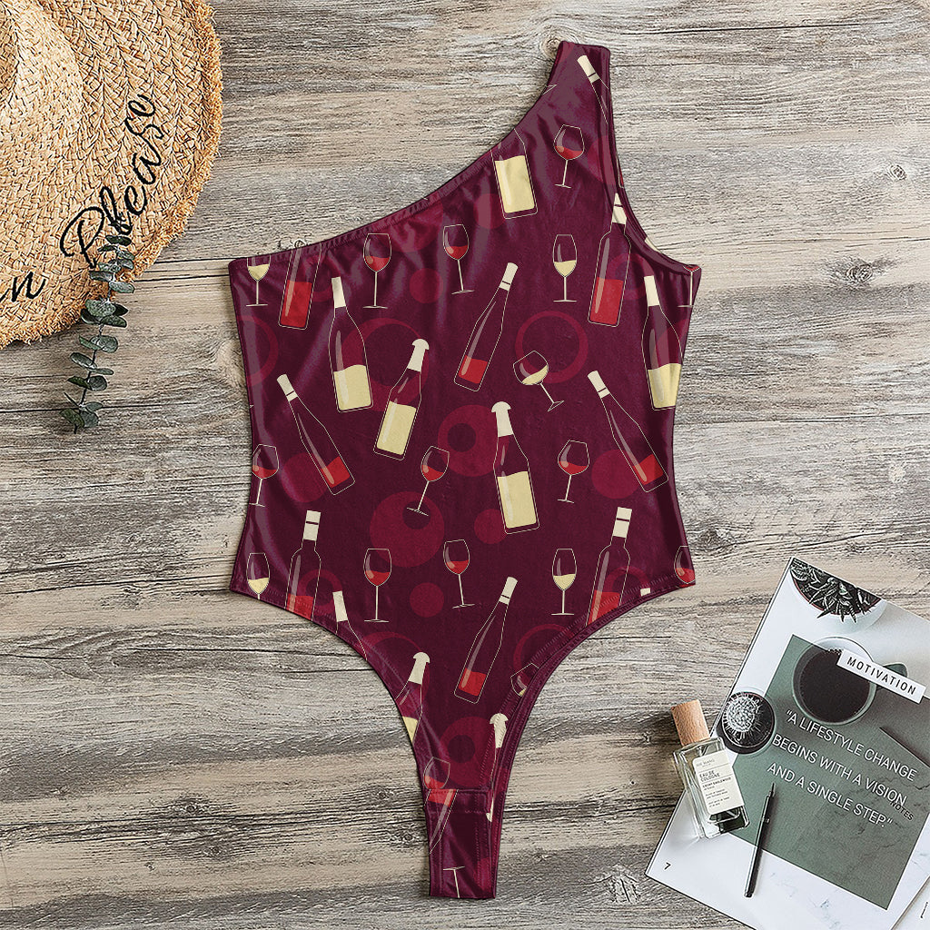 Glasses And Bottles Of Wine Print One Shoulder Bodysuit