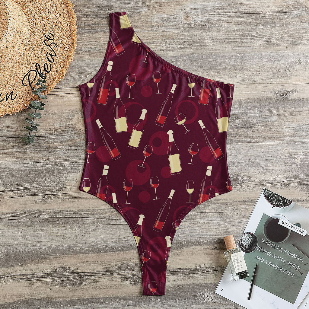 Glasses And Bottles Of Wine Print One Shoulder Bodysuit
