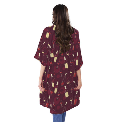 Glasses And Bottles Of Wine Print Open Front Beach Cover Up