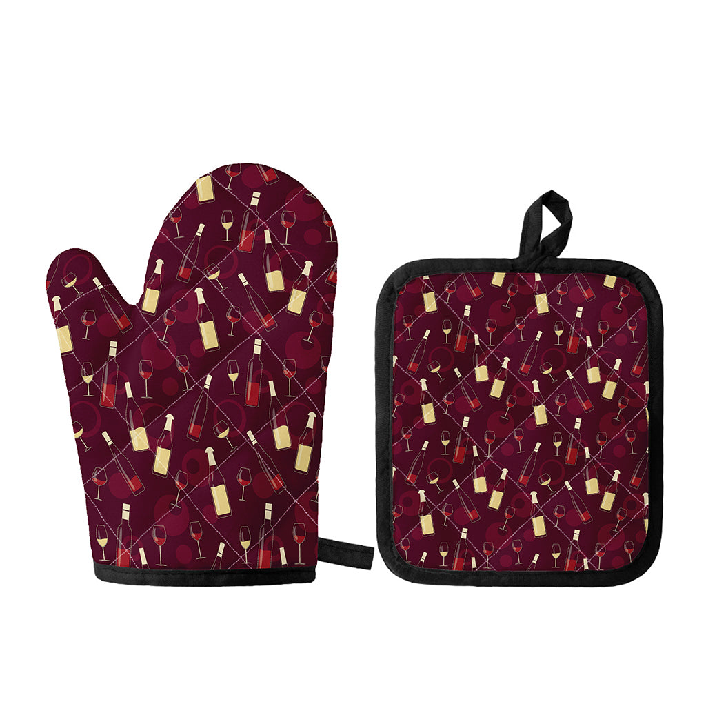Glasses And Bottles Of Wine Print Oven Mitt And Pot Holder Set