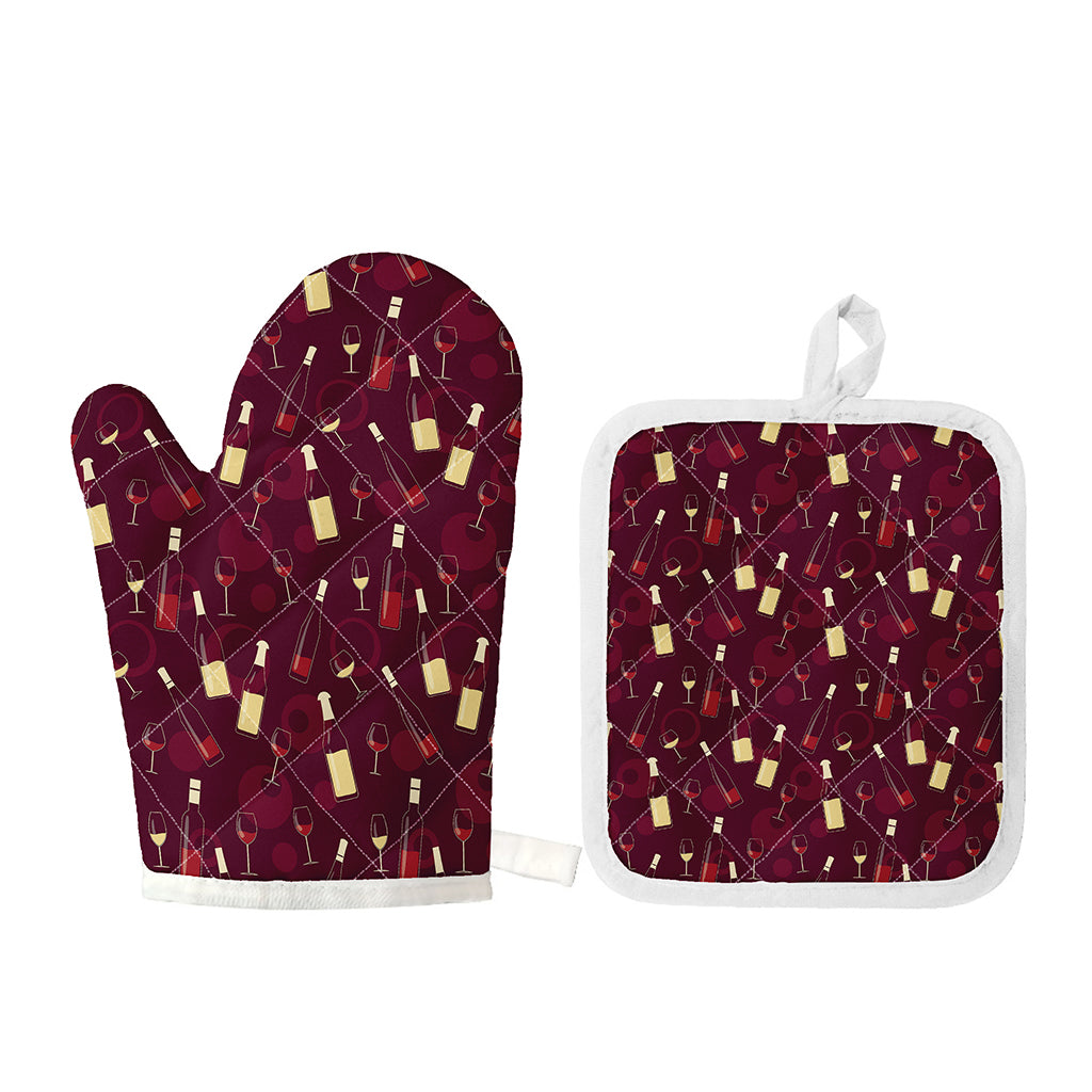 Glasses And Bottles Of Wine Print Oven Mitt And Pot Holder Set