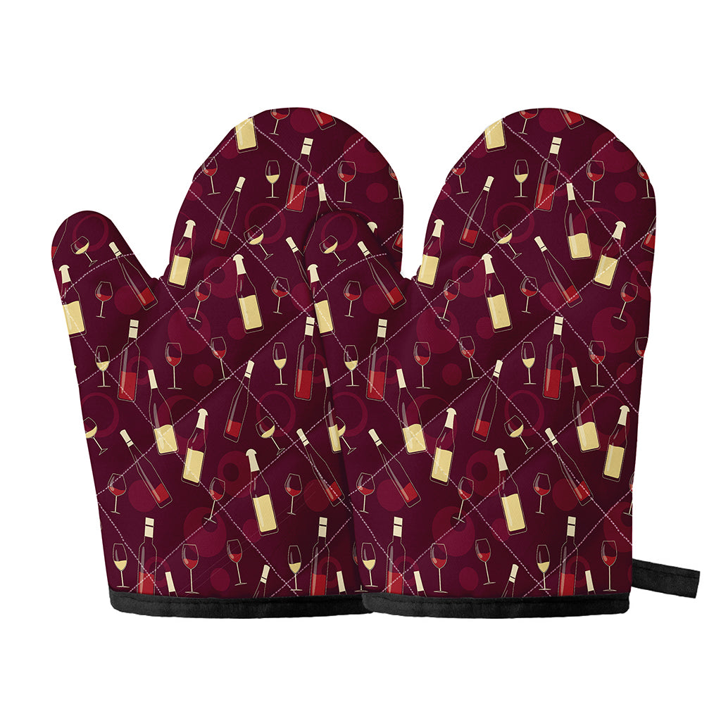 Glasses And Bottles Of Wine Print Oven Mitts