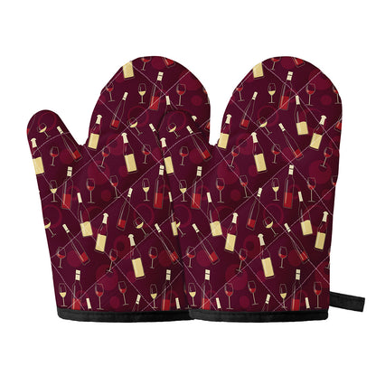 Glasses And Bottles Of Wine Print Oven Mitts