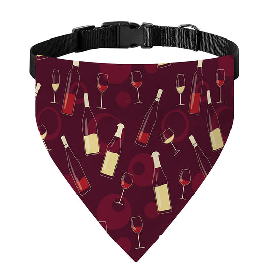 Glasses And Bottles Of Wine Print Over The Collar Dog Bandana