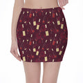 Glasses And Bottles Of Wine Print Pencil Mini Skirt