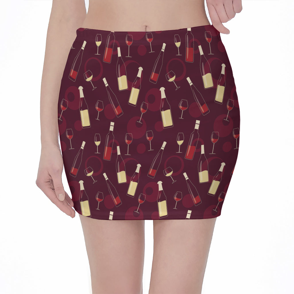 Glasses And Bottles Of Wine Print Pencil Mini Skirt