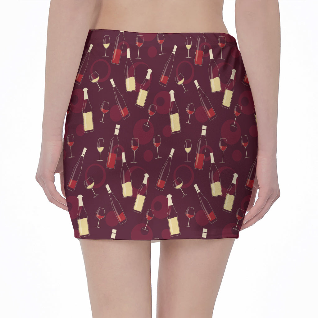 Glasses And Bottles Of Wine Print Pencil Mini Skirt