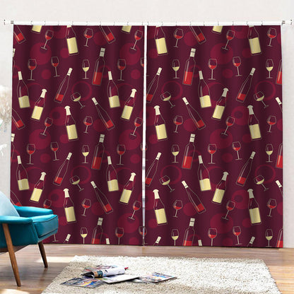 Glasses And Bottles Of Wine Print Pencil Pleat Curtains