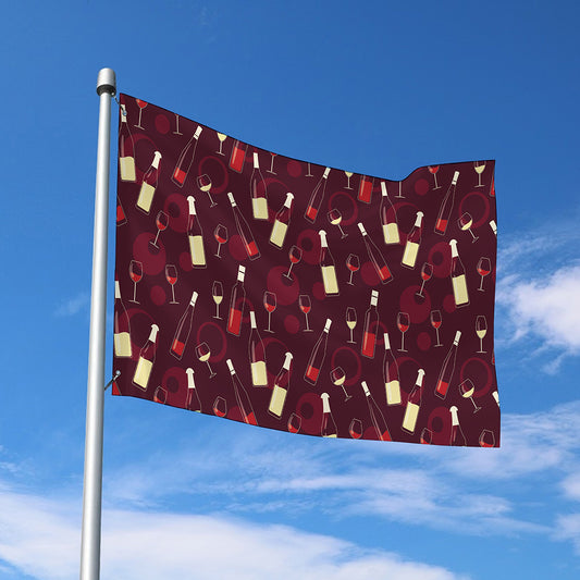 Glasses And Bottles Of Wine Print Polyester Flag