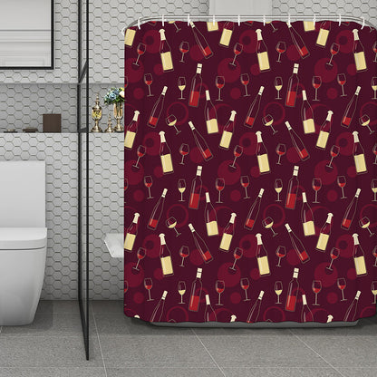Glasses And Bottles Of Wine Print Polyester Shower Curtain