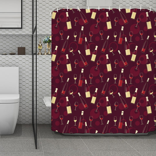 Glasses And Bottles Of Wine Print Polyester Shower Curtain