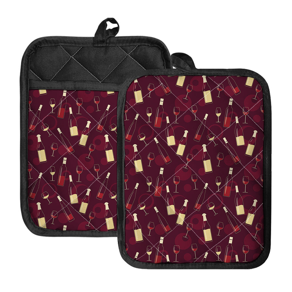 Glasses And Bottles Of Wine Print Pot Holders With Pocket