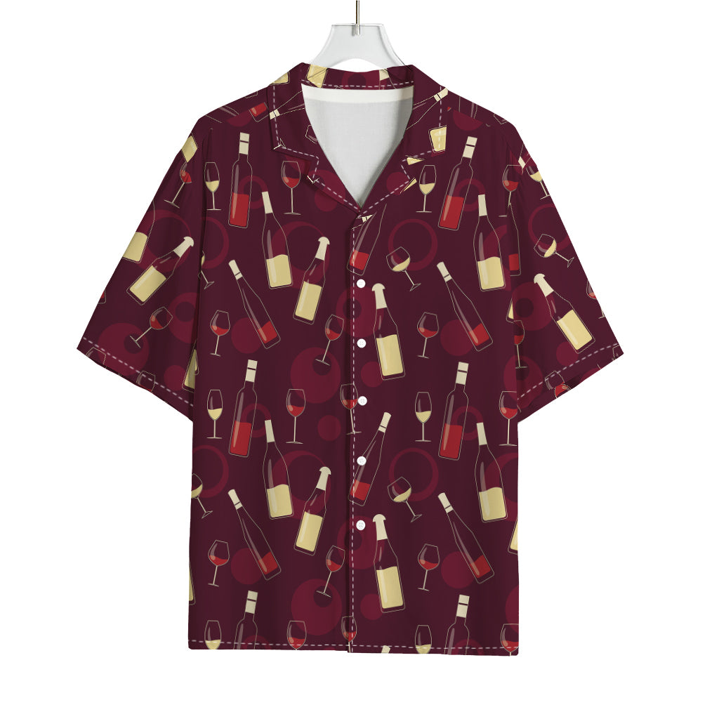 Glasses And Bottles Of Wine Print Rayon Hawaiian Shirt
