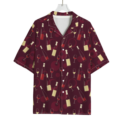 Glasses And Bottles Of Wine Print Rayon Hawaiian Shirt