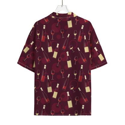Glasses And Bottles Of Wine Print Rayon Hawaiian Shirt