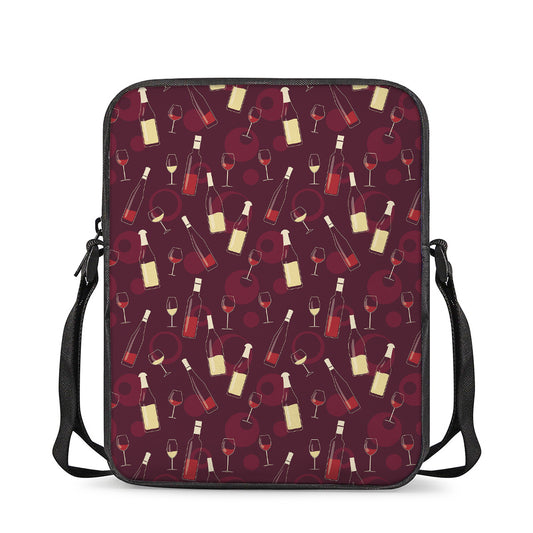 Glasses And Bottles Of Wine Print Rectangular Crossbody Bag