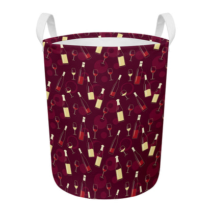 Glasses And Bottles Of Wine Print Round Laundry Basket