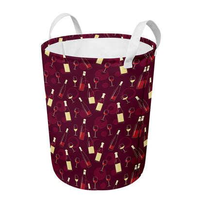 Glasses And Bottles Of Wine Print Round Laundry Basket