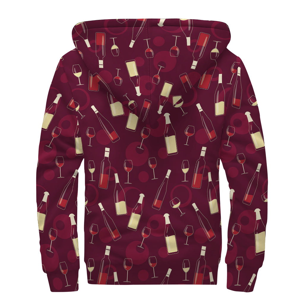 Glasses And Bottles Of Wine Print Sherpa Lined Zip Up Hoodie