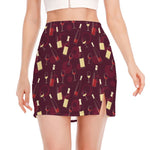 Glasses And Bottles Of Wine Print Side Slit Mini Skirt