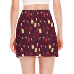 Glasses And Bottles Of Wine Print Side Slit Mini Skirt