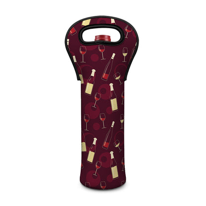 Glasses And Bottles Of Wine Print Single Neoprene Wine Tote